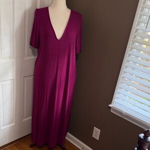 Boden Berry Deep V-Neck Maxi Dress